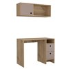 Tuhome Khali Office Set, Two Shelves, Two Drawers, Wall Cabinet, Single Door Cabinet, Light Oak/Taupe CDT5967